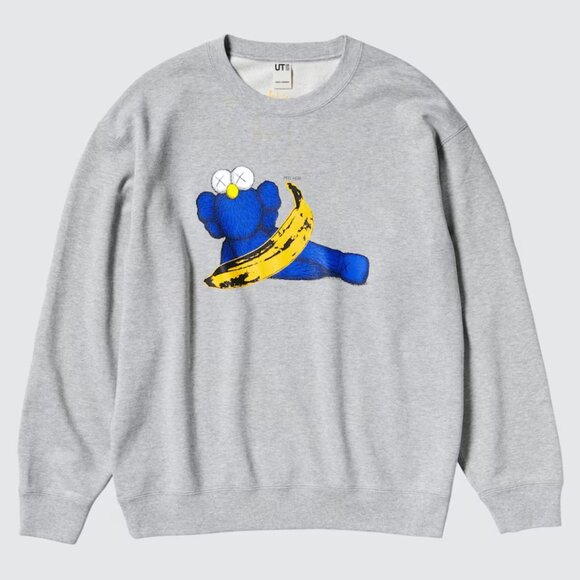 Kaws x Andy Warhol x Uniqlo Grey Sweatshirt with Blue Companion & Banana - Picture 1 of 7